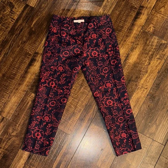 LOFT Red and Black Floral Pants - Picture 1 of 3